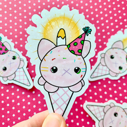 Sprinkle Birthday Ice Cream Cone - 3.5" Vinyl Sticker - Yummi Cats