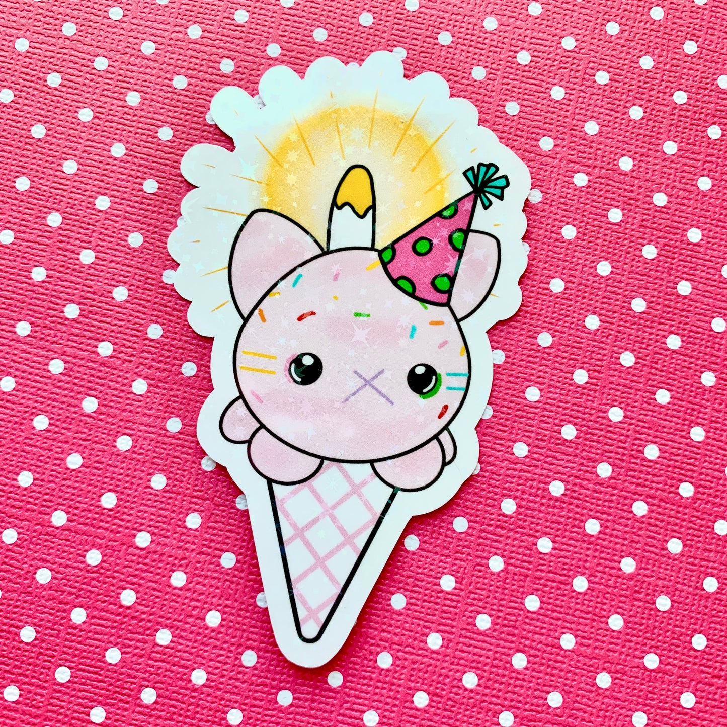 Sprinkle Birthday Ice Cream Cone - 3.5" Vinyl Sticker - Yummi Cats