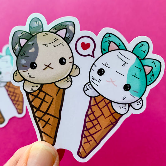 Dough & Minty Yummi Cat Ice Cream Cones - 3" Vinyl Sticker - Yummi Cats