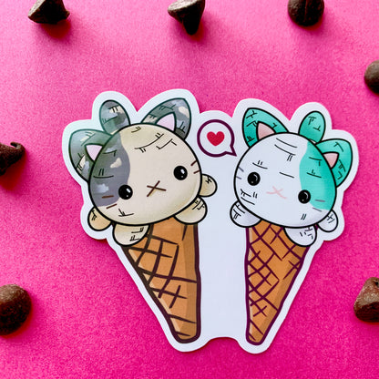 Dough & Minty Yummi Cat Ice Cream Cones - 3" Vinyl Sticker - Yummi Cats